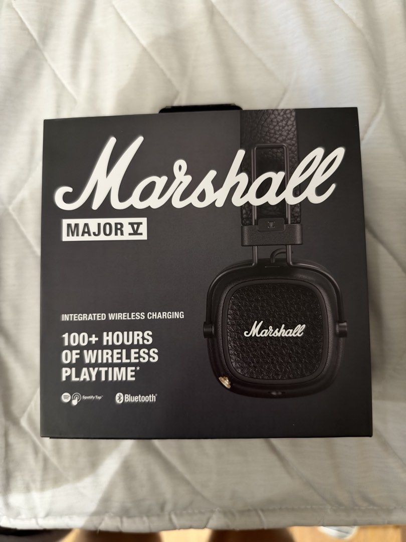 Marshall Major V Wireless On-Ear Headphones Black (Category: Headphones & Headsets) located in San Juan City. Submitted by cheepo917 (Listing ID 1470464446, Image 1). Description: - Model: Marshall Major V Wireless Headphones (Black) - Condition: Brand new, unopened in original packaging with retail store price sticker - Battery Life: 100+ hours of continuous playtime - Charging: Integrated wireless charging supported - Design: Rugged, foldable, 