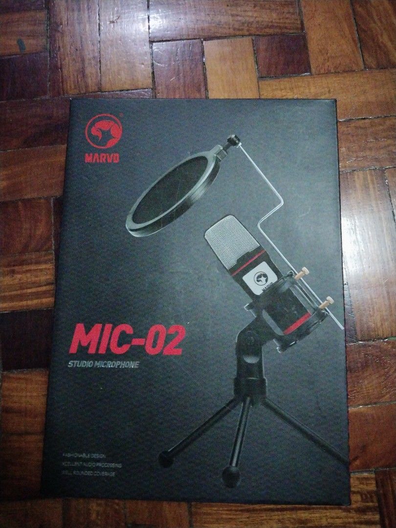 Marvo MIC-02 Studio Microphone – ₱550 (Category: Microphones) located in Antipolo. Submitted by skkiyoshin (Listing ID 1470489338, Image 1). Description: - Model: Marvo MIC-02 Studio Microphone Set - Condition: Tested and working fine - Perfect for: Streaming, podcasting, and gaming - Inclusions: Tripod stand, pop filter, red 3.5mm cable, original box, and manual - Great budget-friendly audio setup Used only a few times and still works perfectly.