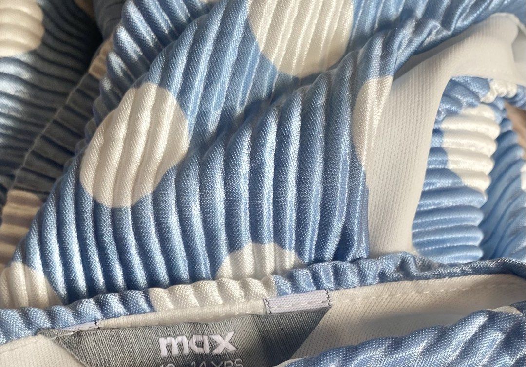 Max Blue White Polka Dot Pleated Jumpsuit S-M (Category: Jumpsuits) located in Manila. Submitted by stormibutterfly26 (Listing ID 1470356870, Image 3). Description: Small-Med. Max light blue and white polka dot jumpsuit Features a sleeveless top, wide-leg pleated pants, and comfy textured accordion fabric with a soft lining. Easy slip-on style!.