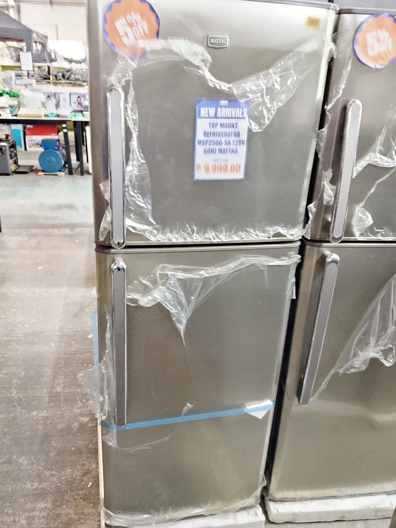 Maytag MSP250G-SA Top Mount Refrigerator 238L (Category: Refrigerators and Freezers) located in Manila. Submitted by kamanowkhmr (Listing ID 1470352670, Image 1). Description: - Brand: Maytag - Model: MSP250G-SA - Type: Top mount refrigerator - Volume: 250L gross / 238L net - Finish: Stainless steel look with vertical door handles - Power: 220V, 60Hz - Condition: Brand new, still wrapped in factory plastic film protection - Origin: Made in Vietna