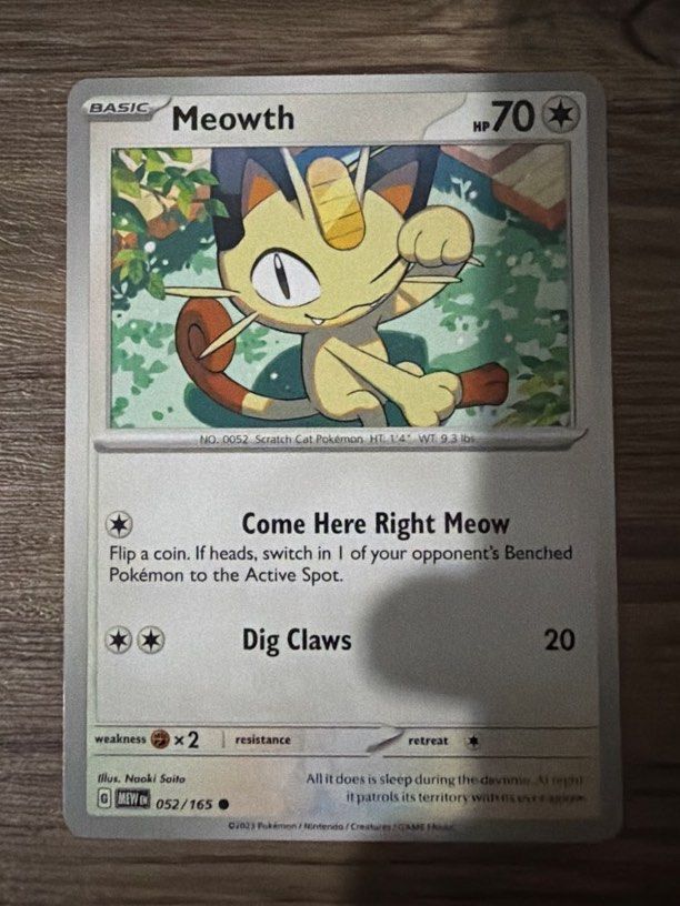 Meowth Pokemon 151 Normal Card (Category: Raw Singles) located in Quezon City. Submitted by bananak1tchen (Listing ID 1470502833, Image 1). Description: RFS: Decluttering MOP: Bank Transfer MOD: J&T / SDD.