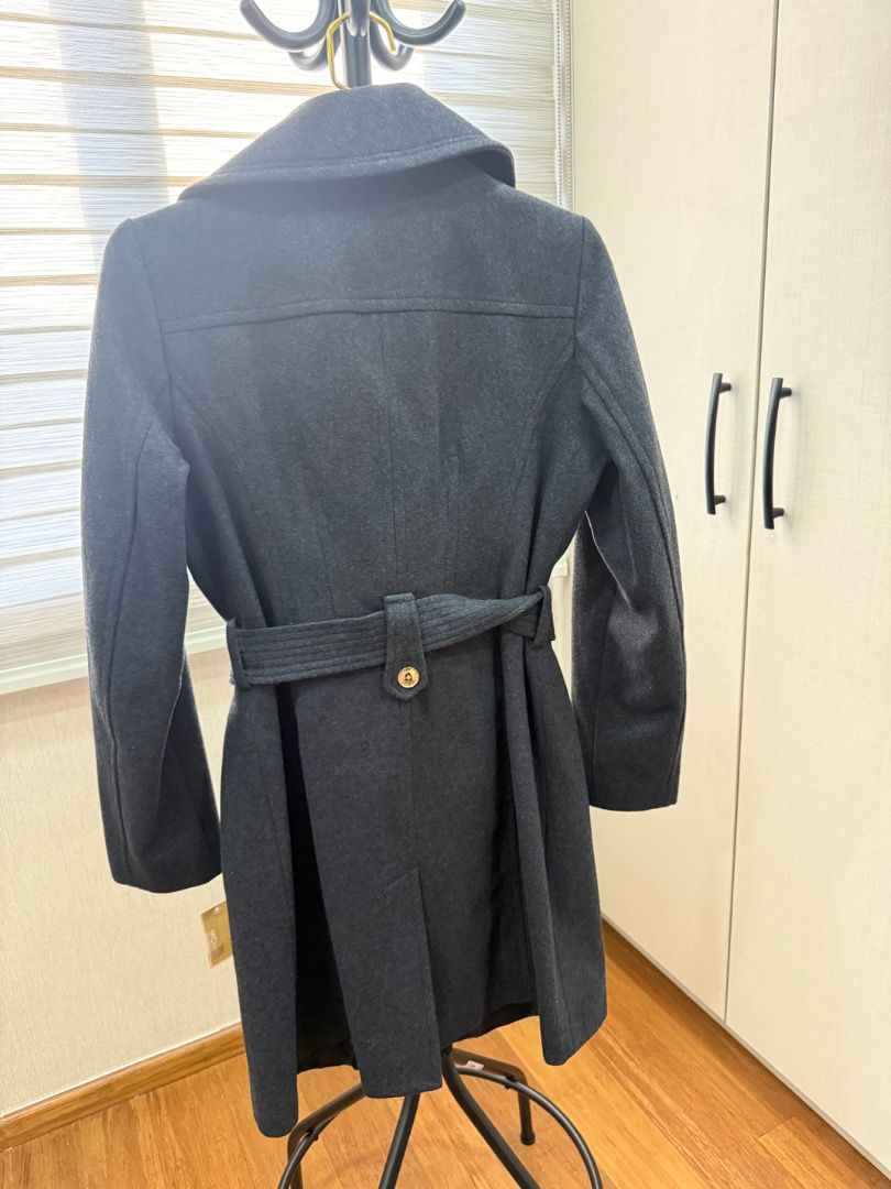 Michael Kors Charcoal Wool Blend Belted Trench Coat (Category: Coats, Jackets and Outerwear) located in Quezon City. Submitted by docangela (Listing ID 1470443563, Image 2). Description: - Brand: Michael Kors - Color: Charcoal grey - Size: Small (S) - Condition: Brand new with original retail tags attached - Design: Double-breasted front with gold buttons, notch lapel collar, and mid-length cut - Includes: Matching waist belt with buckle.