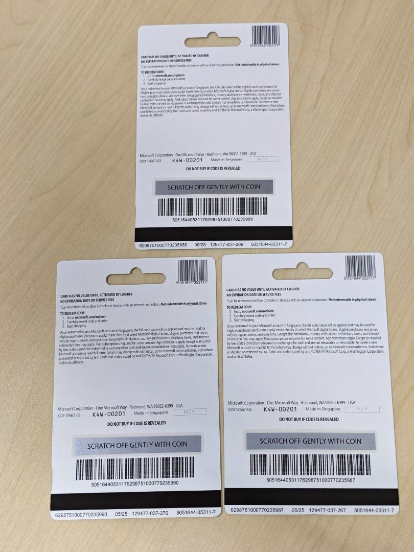 Microsoft Xbox Gift Card S$100 - BRAND NEW/UNUSED, Video Gaming, Gaming ...
