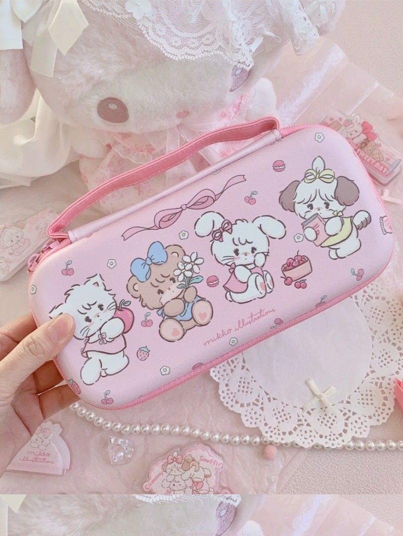 Mikko Illustrations Pink Cute Nintendo Switch Case (Category: Cases & Sleeves) located in Paranaque City. Submitted by mab.villareal (Listing ID 1470457310, Image 2). Description: Pink hard shell carrying case from Mikko Illustrations. Fits a Nintendo Switch. Comes with original themed packaging box and a matching sticker sheet. Never used, still packed safely inside the box..