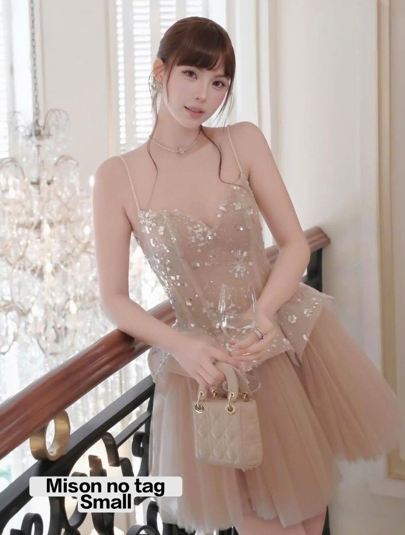 Mison spaghetti strap sequin tutu dress small (Category: Evening dresses & gowns) located in Las Pinas. Submitted by lodss91453 (Listing ID 1470360290, Image 1). Description: - Brand: Mison - Size: Small - Color: Nude / Champagne - Design: Sparkly sequin bodice, spaghetti straps, sweetheart neckline, flared peplum waist, multi-layered tulle skirt - Note: No brand tag attached.