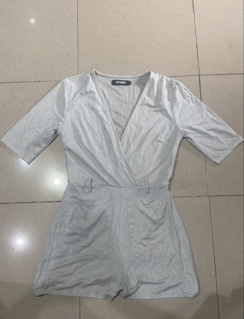 Missguided Grey Faux Suede Wrap Romper (Category: Rompers) located in Quezon City. Submitted by outyougoph (Listing ID 1470362246, Image 1). Description: .