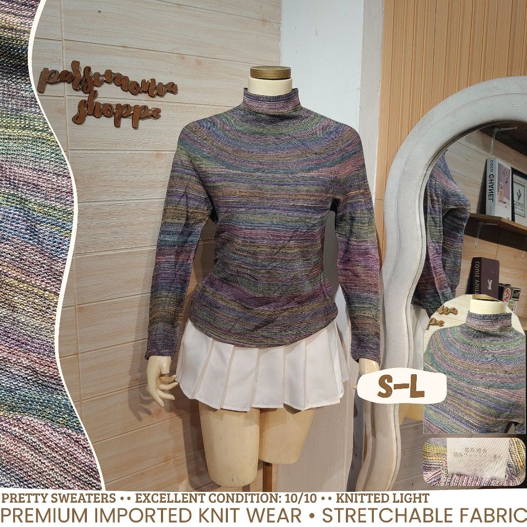multi-colored space-dye turtleneck sweater Light Knit LongSleeve Top EUC (Category: Longsleeves) located in Bulacan. Submitted by alyssarys (Listing ID 1470497346, Image 1). Description: - Style: Multicolor space-dye knit sweater with a chic mock neck and long sleeves - Material: Lightweight, super stretchy knit for ultimate comfort - Fit: Versatile fit, best for sizes S to L - Season: Essential layering staple piece for cooler weather.