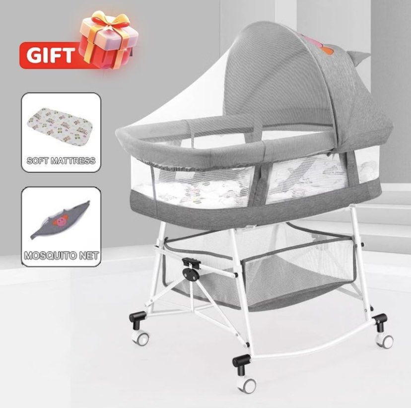 Multi-use Portable Baby Bed Cradle Stroller With Storage Basket (Category: Cots & Cribs) located in Taguig. Submitted by mumpreloveddd (Listing ID 1470382872, Image 1). Description: - Color: Grey - 4-in-1 Multi-functional: Converts into a baby bed, stroller, cradle, or portable basket - Mobile & Convenient: Equipped with smooth wheels for easy room-to-room movement - Extra Storage: Features a lower rack to keep baby essentials organized - Comfort