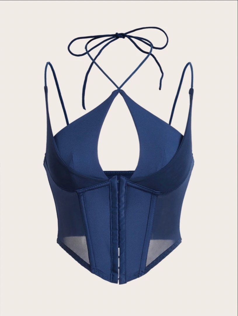 Navy Blue Corset Top (Category: Sleeveless) located in Bulacan. Submitted by blairdecluttering (Listing ID 1470368561, Image 1). Description: used once tags: halloween, corset, rave, party.