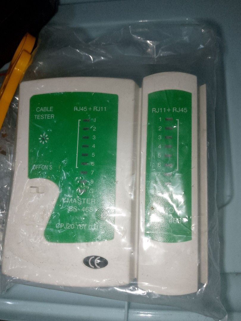 Network Cable Crimping Tool and Tester Kit with RJ45 Connectors (Category: Networking) located in Manila. Submitted by ceeesh (Listing ID 1470441886, Image 3). Description: - Complete networking toolkit for home and office Ethernet setup or repairs - Includes BS-468 RJ45/RJ11 cable tester and heavy-duty crimping tool - Comes with a stripping knife and mini wire stripper for easy cable prep - Includes a large pack of clear RJ45 connectors and blue