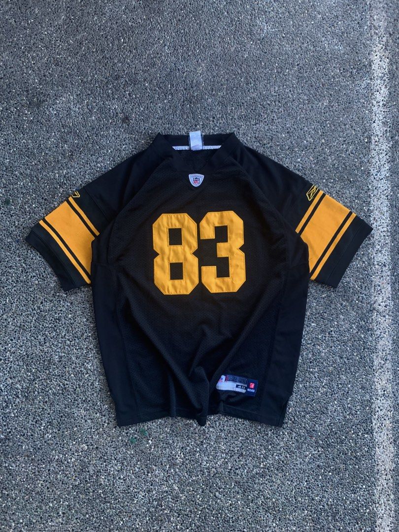 NFL JERSEY (Category: Tshirts & Polo Shirts ) located in Dagupan City. Submitted by upcycle69 (Listing ID 1470445134, Image 1). Description: 🏈 VINTAGE NFL REEBOK JERSEY – MILLER #83 | PITTSBURGH STEELERS 🔥 For Sale / Decluttering 🔥 Details: * Brand: Reebok * League: NFL (National Football League) * Team: Pittsburgh Steelers * Player Name: Miller * Jersey Number: 83 * Size: 48 * Dimensions: 25 x 33 inches * Color: Black / Yellow-Gold * Material