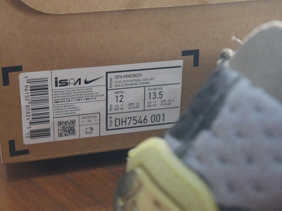 Nike ISPA Mindbody Olive Grey DH7546 001 Size 12 (Category: Sneakers) located in Manila. Submitted by noblehawk_6e6525 (Listing ID 1470445656, Image 3). Description: SLIGHTLY NEGOTIABLE Includes original ISPA shoebox and StockX receipt. slightly used, pristine condition straight from the box. TRANSACTION & DELIVERY: Delivery: Lalamove (seller pays for the shipping) or we can personally deliver to you (depending on availability) Payment: Gcash/May