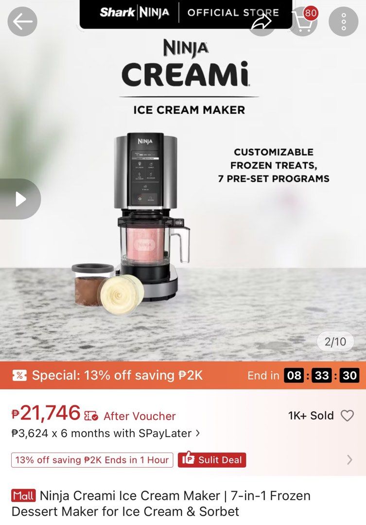 Ninja Creami Ice Cream Maker (Category: Ice-cream Makers) located in Manila. Submitted by shopaes (Listing ID 1470371197, Image 3). Description: FS: ninja creami ice cream maker with 5 tubs Good as new Bought last August Used for only a month Retail Price: 23,745 Selling: 18,000.