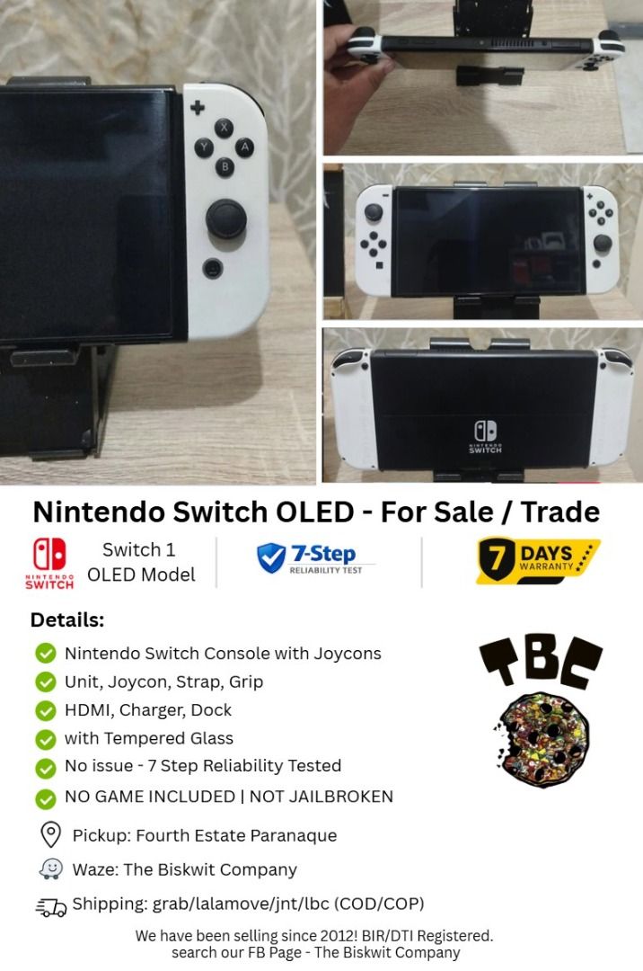 Nintendo Switch OLED mura lng! (Category: Nintendo) located in Paranaque City. Submitted by thebiskwitcompany (Listing ID 1470360844, Image 1). Description: #200 Nintendo Switch Oled P10495 -Unit, Charger, Joycons, Joycon Strap, Joycon Grip, Dock, HMDI -No Issue (buttons, analog, eshop, micro sd card reader, wifi etc) -with tempered glass since day 1 -very good condition! Shipping through Lalamove, Grab, JNT, LBC (COD/COP) Pickup @ 4th Estate Par