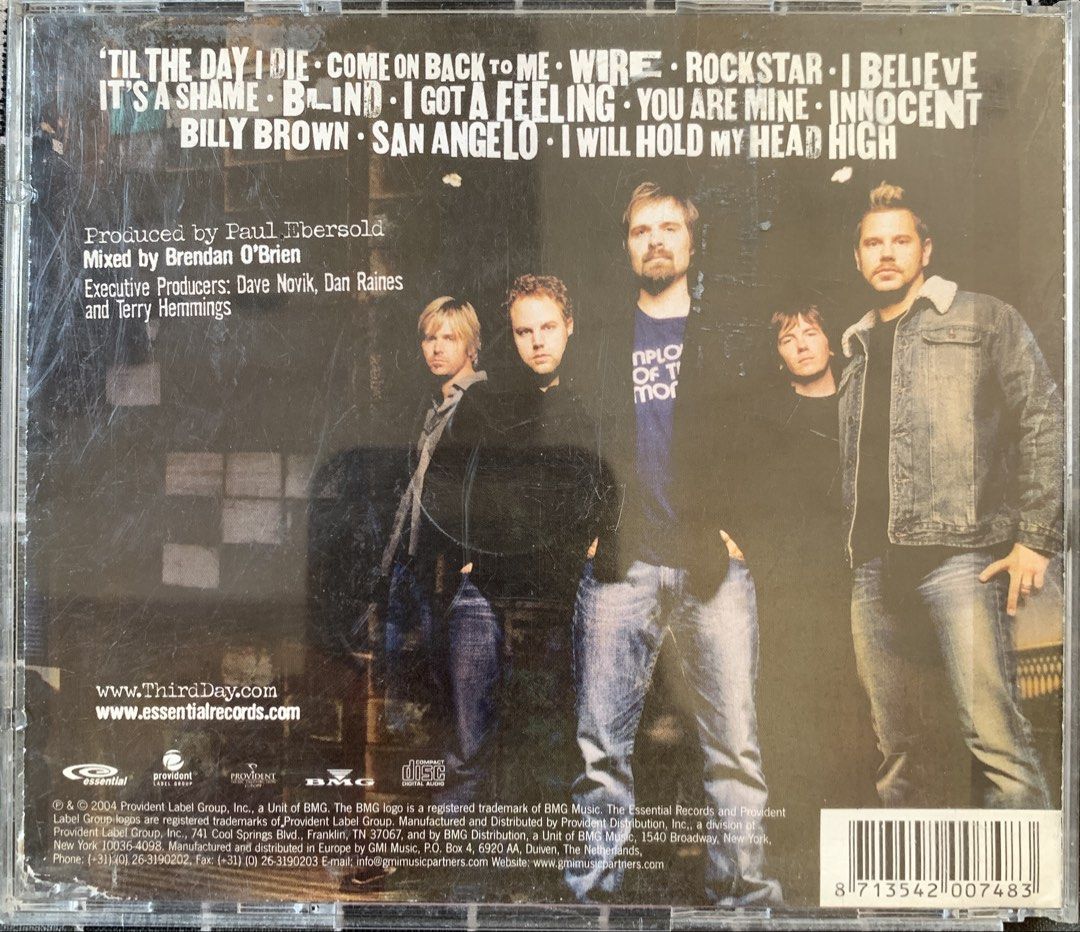 (no front cover) Third Day - Wire CD Album (Category: CDs & DVDs) located in Taguig. Submitted by ahnjr (Listing ID 1470365058, Image 2). Description: - Artist: Third Day - Album: Wire - Tracklist includes: 'Til The Day I Die, Come On Back To Me, Rockstar, I Believe, It's A Shame, Blind, I Got A Feeling, You Are Mine, Innocent, Billy Brown, San Angelo, and I Will Hold My Head High.