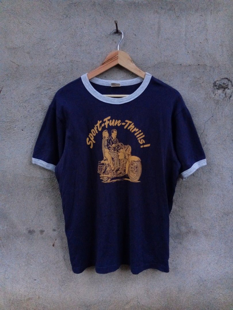Non Stock Flyer Motorcycle Graphic Ringer Tee (Category: Tshirts & Polo Shirts ) located in Maramag. Submitted by kennethrab93665 (Listing ID 1470456046, Image 1). Description: Non Stock Motorcycle Graphic Ringer T-Shirt This piece is produced by Non Stock,a sub-brand/line by the vintage reproduction clothing label Bronson -often known as (Bronson Manufacturing) contemporary heritage and repro brand renowned for manufacturing vintage-style garmen