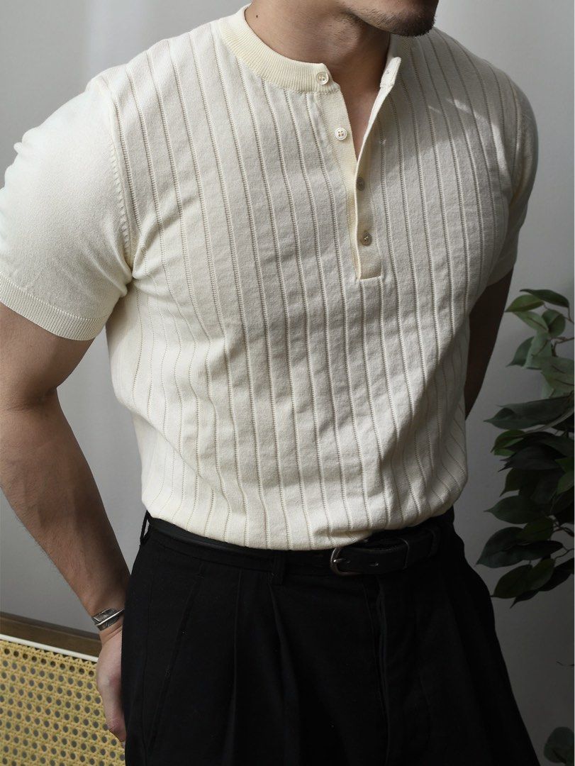 Off White Knit Henley Shirt (Category: Activewear) located in Zamboanga. Submitted by rustic.rev (Listing ID 1470367685, Image 2). Description: Off-white knit henley shirt Like new condition Tagged: NA Actual Measurements: Pit to pit: 20” Length: 27.5” Shoulders: 19” Sleeves length: .