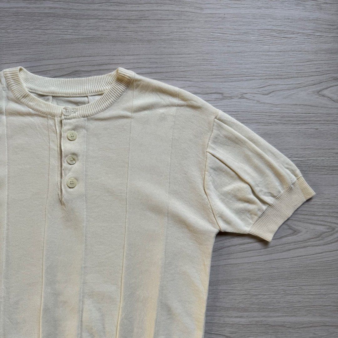 Off White Knit Henley Shirt (Category: Activewear) located in Zamboanga. Submitted by rustic.rev (Listing ID 1470367685, Image 3). Description: Off-white knit henley shirt Like new condition Tagged: NA Actual Measurements: Pit to pit: 20” Length: 27.5” Shoulders: 19” Sleeves length: .