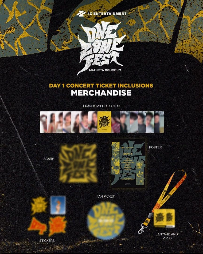 ONE ZONE FEST EVENT BANDA 60X60 CM (Category: K-Wave Merchandise) located in San Pablo. Submitted by papilhovz (Listing ID 1470552647, Image 2). Description: The official One Zone Fest merchandise bandana/cloth featuring the event branding and 1Z Entertainment logo from the two-night music experience held on October 24–25, 2026, at the Smart Araneta Coliseum in Quezon City, Philippines. Exclusibe for concert ticket holders..
