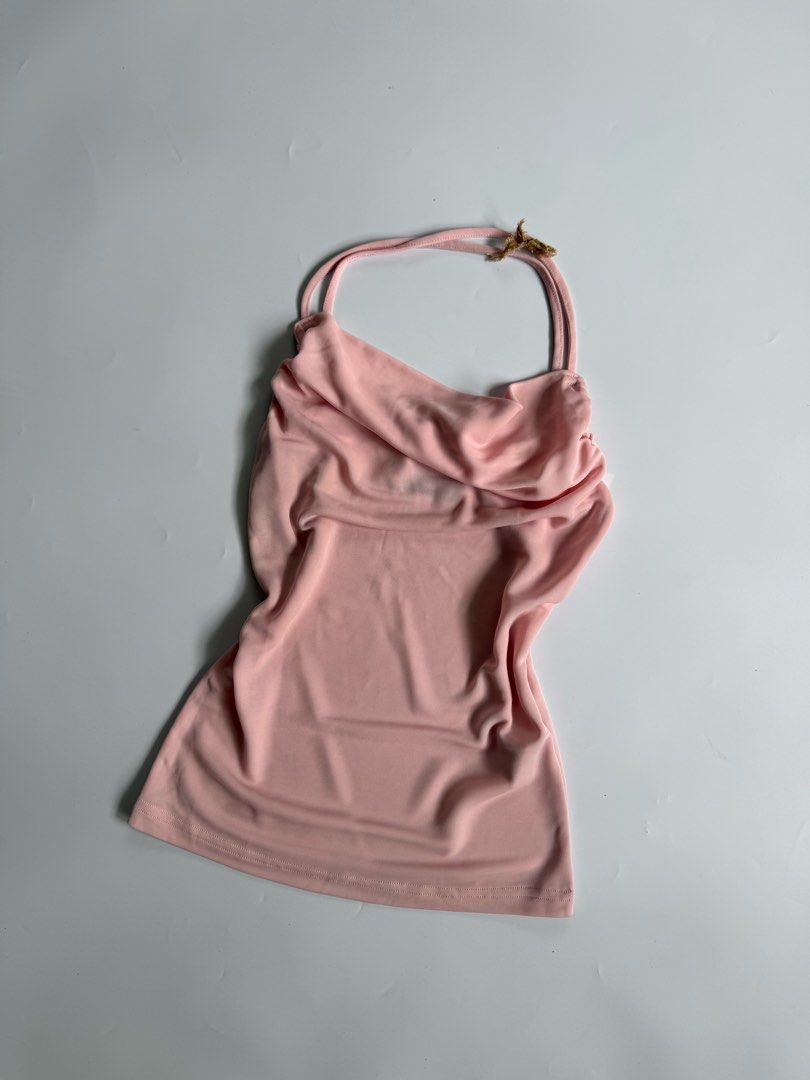 ONLY Pink Cowl Neck Halter Top (Category: Sleeveless) located in Tarlac. Submitted by kr_closet (Listing ID 1470481482, Image 2). Description: - Brand: ONLY - Color: Pink - Size: S (EU 36 / UK 8 / US 4) - Design: Cowl neck halter top with elegant draped neckline - Perfect for casual outings, dates, or parties.