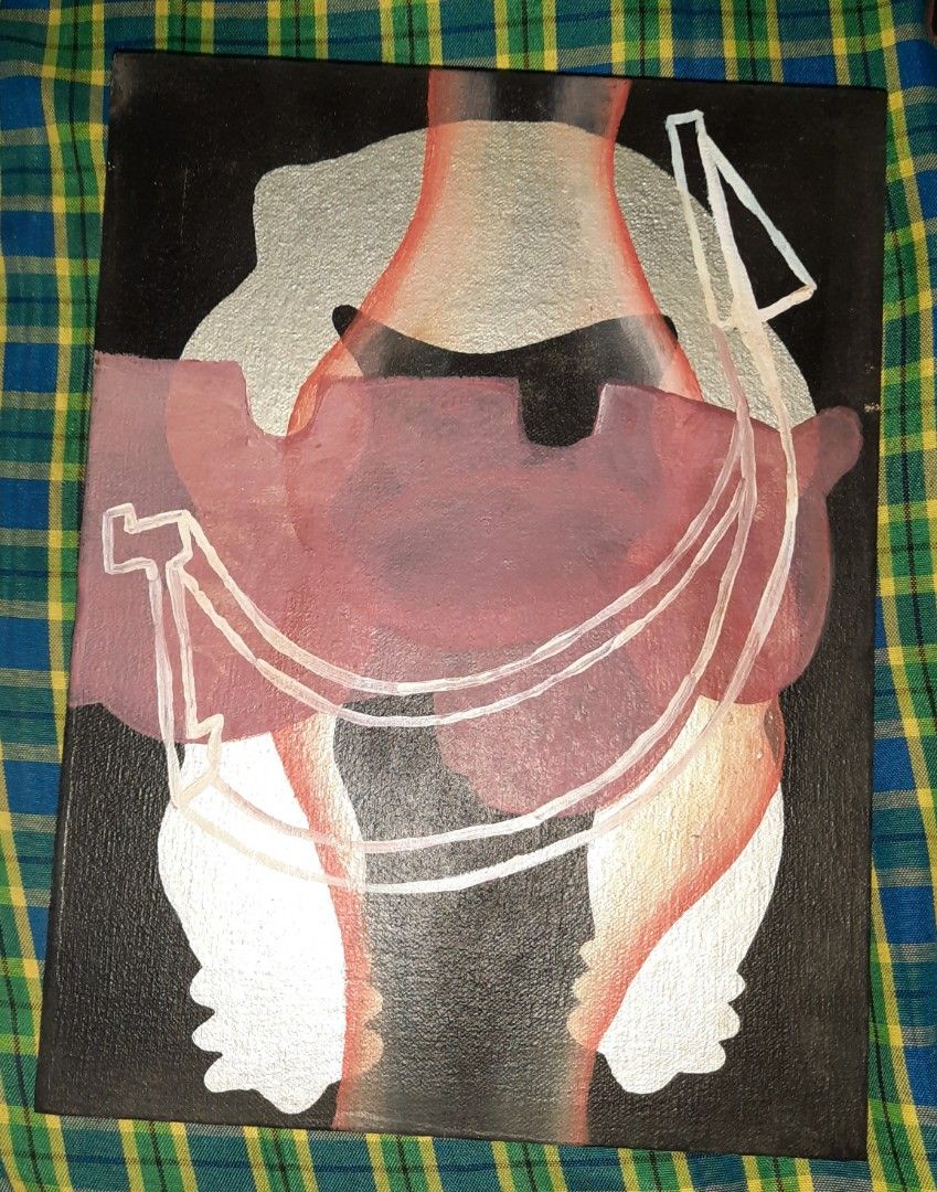 Original Abstract Acrylic Painting on Canvas (Category: Art & Prints) located in Pasig City. Submitted by mikaza.eren.armin (Listing ID 1470471228, Image 2). Description: - Handmade original acrylic painting on stretched canvas - Features a unique blue creature with striking black, red, and white geometric backgrounds - Enhanced with white line outlines for added depth - Standard small art size, perfect for any wall space - Signed by the artist w