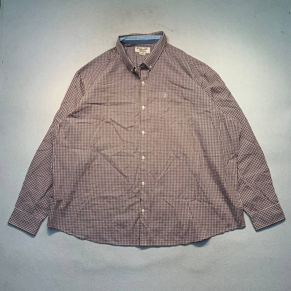 Original Penguin Gingham Long Sleeve Button-Down Shirt (Category: Formal Shirts) located in Mandaluyong City. Submitted by theroom501 (Listing ID 1470521680, Image 1). Description: Original Penguin Gingham Long Sleeve Button-Down Shirt Style Code: Size on Tag:3XL Color: Red & white Condition: Good pre-owned condition with a heavily distressed vintage look. Authenticity Flaws/Issues: Yellow Stain. Flat Lay Measurements: Pit to Pit: 31 inches Lengt
