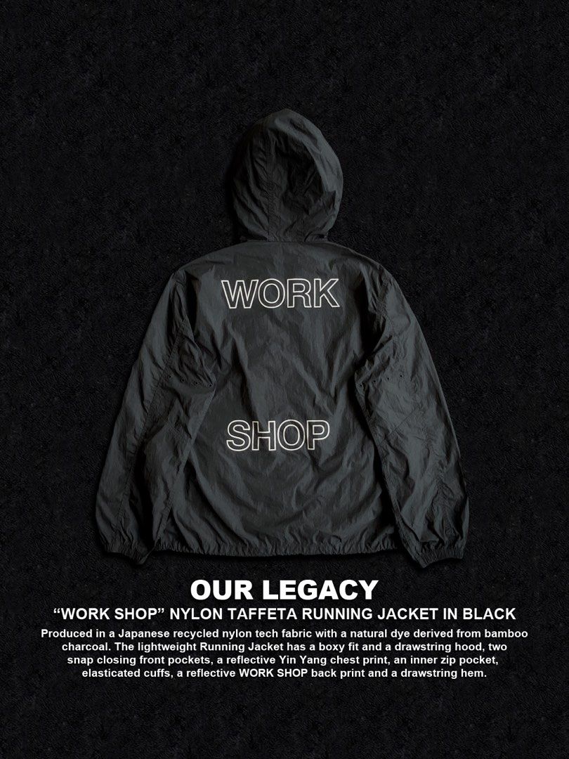 OUR LEGACY WORK SHOP Nylon Taffeta Running Jacket (Category: Coats, Jackets and Outerwear) located in Dinalupihan. Submitted by thriftout.ph (Listing ID 1470461486, Image 2). Description: PLEASE READ ALL THE DETAILS⬇️ Tagged as Medium : 25W | 28L Model Height : 5’10 No major issues Excellent / Presentable. PRICE - P6,000 Free Shipping Free Shipping On Local Orders Over P2,000 - Brand: OUR LEGACY WORK SHOP - Item: Nylon Taffeta Running Jacket - Co