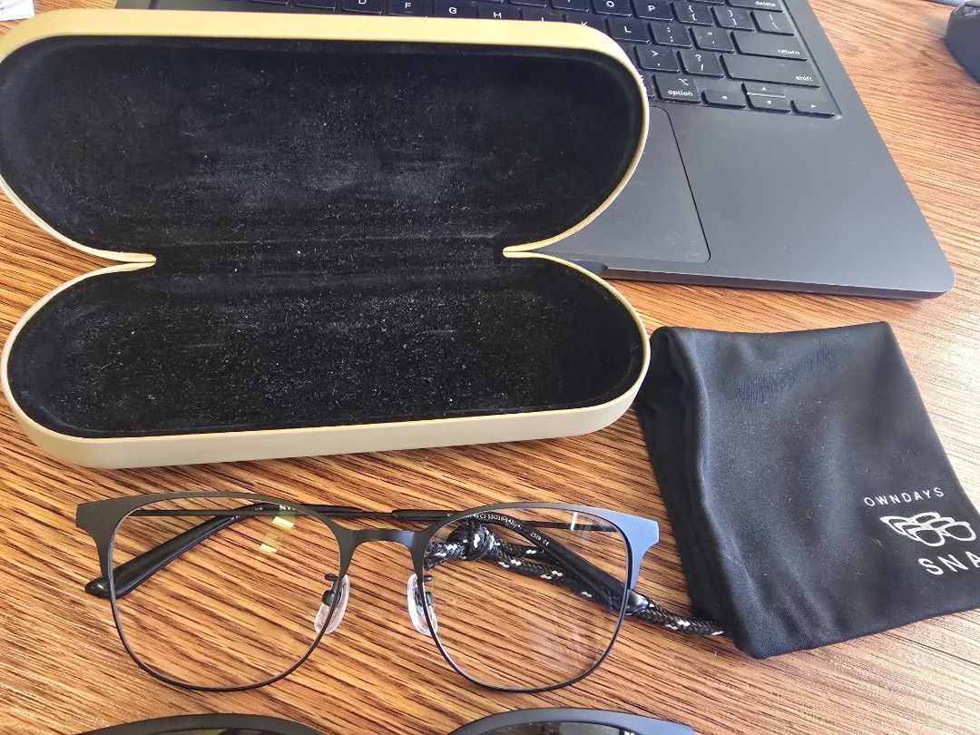 OWNDAYS SNAP Eyeglasses with Sun Lens (Category: Sunglasses & Eyewear) located in Quezon City. Submitted by b.caster (Listing ID 1470368846, Image 3). Description: - LENS replaceable (your own prescription grade) - Brand: OWNDAYS SNAP - Model: SNP1022X-4S C1 - Frame Color: Matte Black - Size: 53-19-142 - Includes magnetic snap-on sunglasses attachment - Comes with original OWNDAYS hard case and black SNAP pouch - Glasses strap attached to the tem