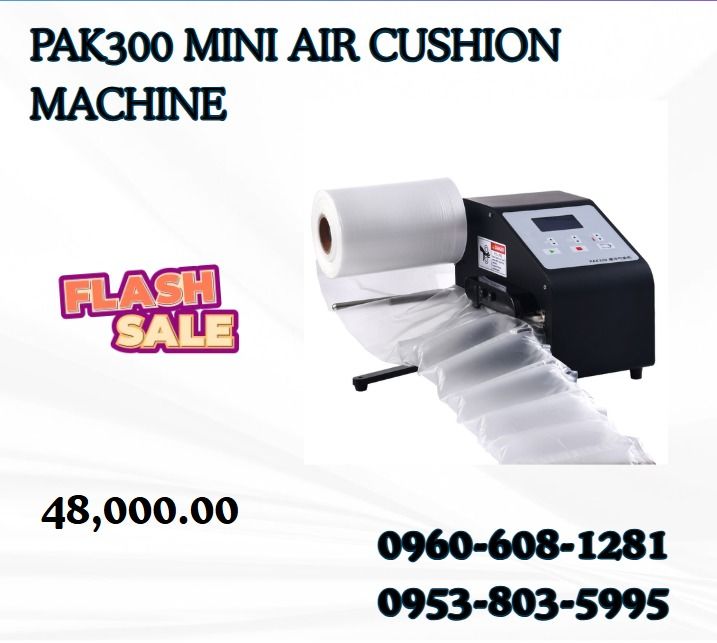 PAK300 MINI AIR CUSHION MACHINE (Category: Everything Else Others) located in Caloocan City. Submitted by francineja42756 (Listing ID 1470435891, Image 1). Description: ●Model No.: PAK300 ●Max Working Speed: 14M/Min ●AC Input: 100-240V 50-60HZ ●Total Power: 200W ●Machine Weight: 7KG ●Suitable Roll Film: ●LDPE/HDPE 200mm 400mm ●Width Roll Film .