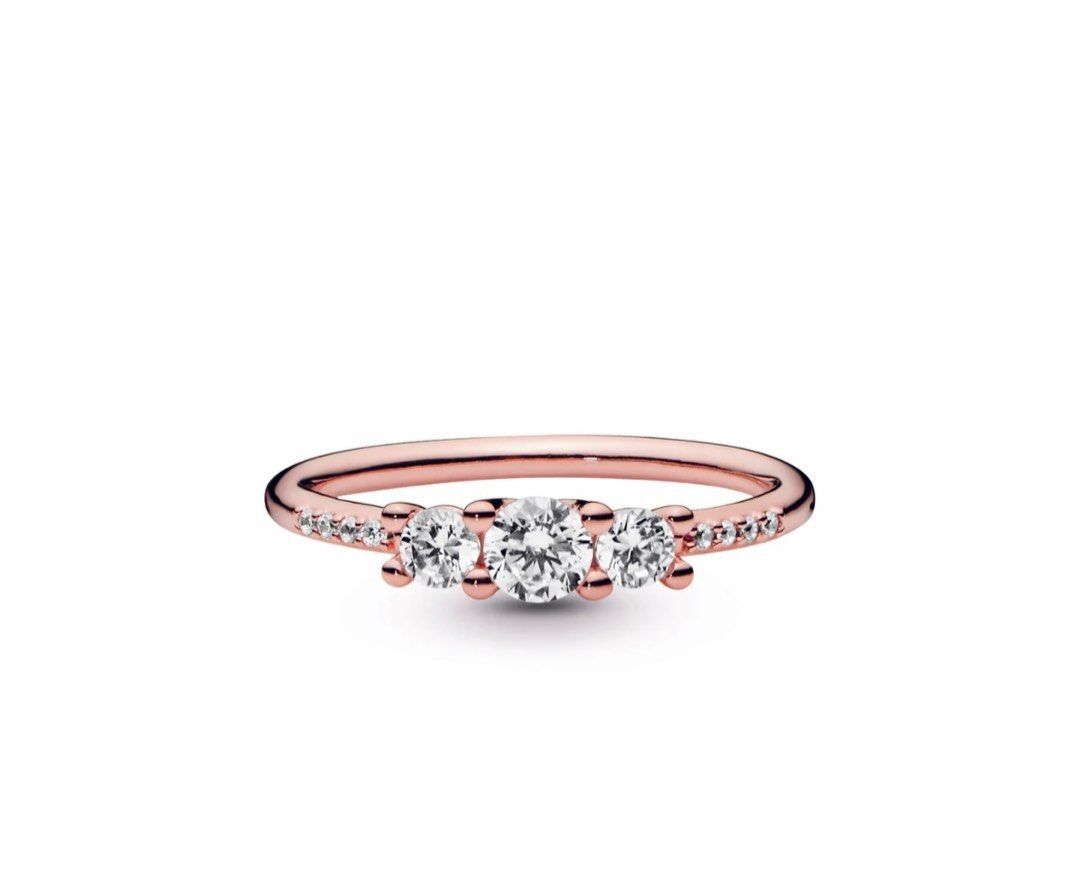 Pandora Clear Three-Stone Ring Size 5 (Category: Rings) located in Quezon City. Submitted by beckyshop2024 (Listing ID 1470544237, Image 2). Description: - Never used - Authentic Pandora - Rose-gold tone.