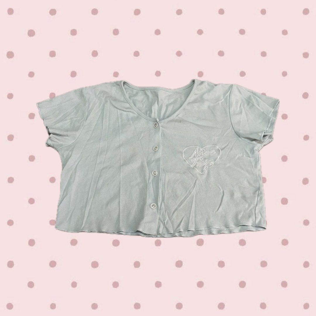 Pastel Blue Buttoned Top (Category: Blouses) located in Bacoor. Submitted by s4dee (Listing ID 1470531645, Image 1). Description: size: small - cotton fabric - embroidered design - complete buttons - kinda cropped.