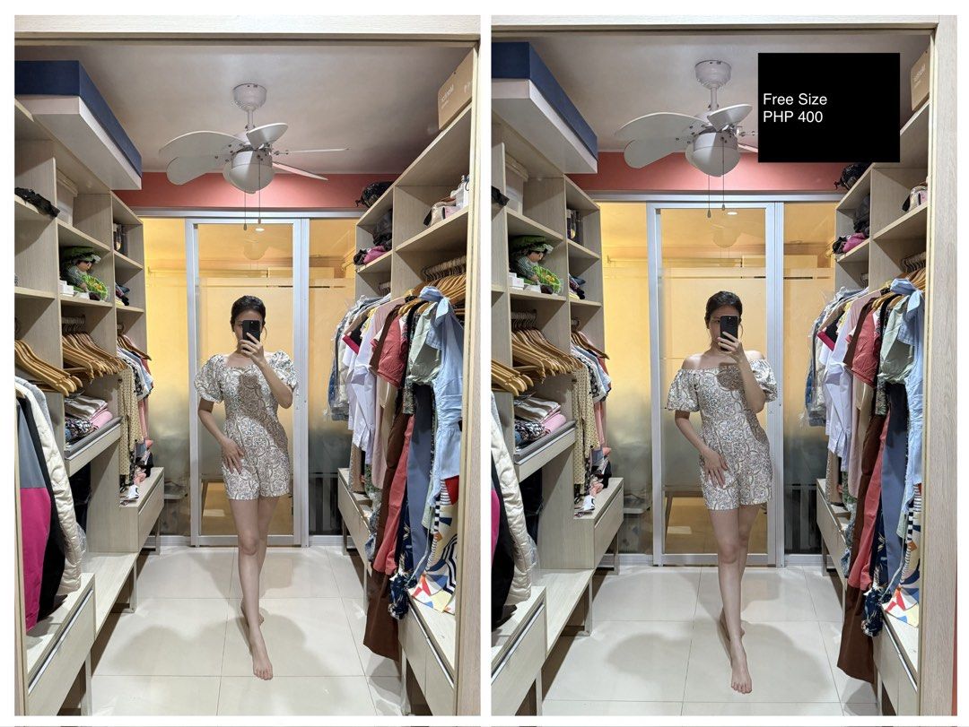 Patterned Off-Shoulder Romper Free Size (Category: Rompers) located in Makati City. Submitted by thrift.plethora (Listing ID 1470457496, Image 1). Description: - Style: Off-shoulder romper with all-over pattern and fitted shorts - Fit: Free size (fits S-M) - Comfort: Lightweight fabric, perfect for warm weather - Condition: Great, worn only once for photos - Ideal for: Casual days out and effortless styling.