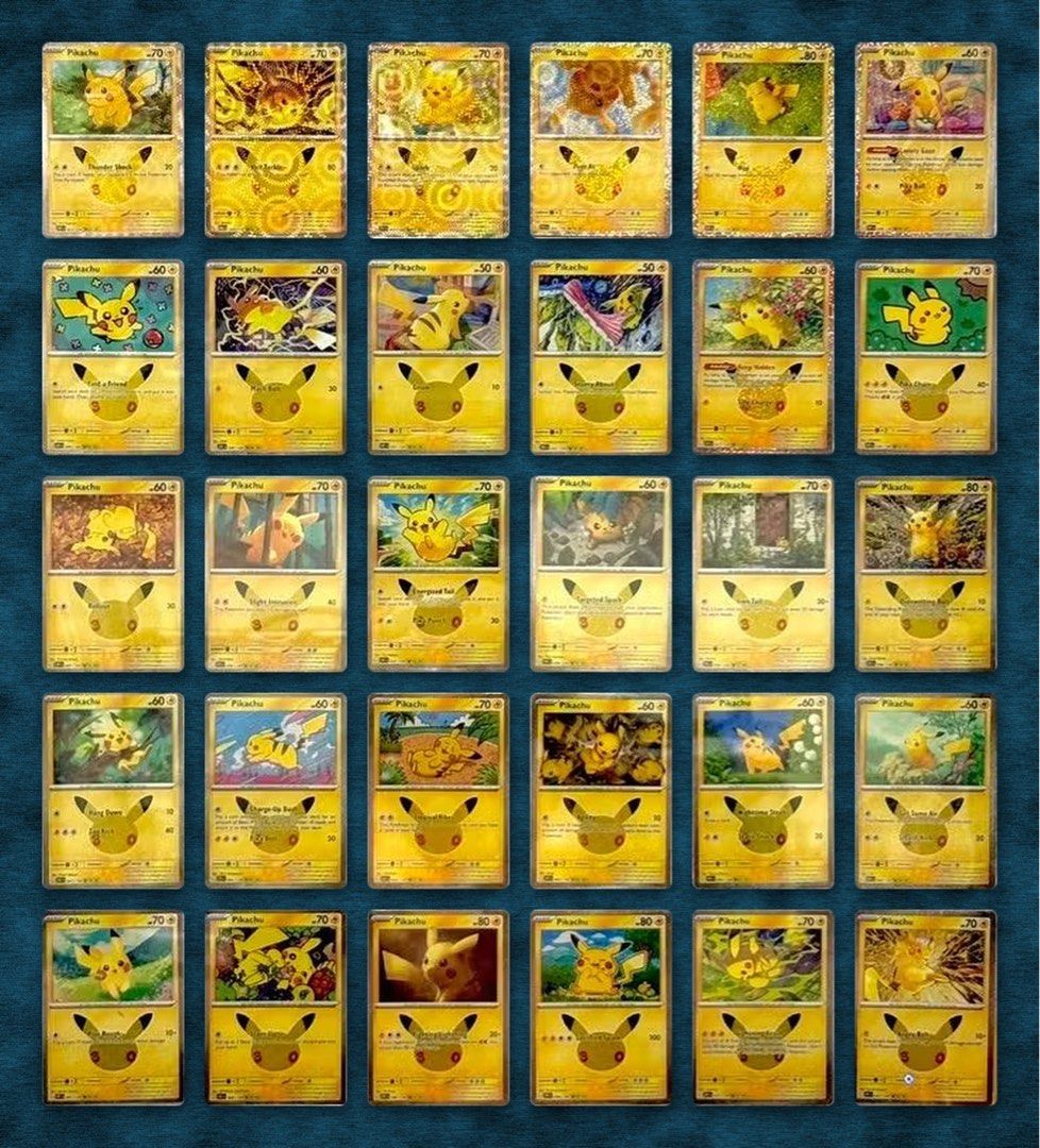 Pikachu (Category: Raw Singles) located in Mandaluyong City. Submitted by migzicat (Listing ID 1470364370, Image 1). Description: COMPLETE 30TH PIKACHUS #1-#30 MASTERSET Poster is sold separately @ 1000 pesos each .