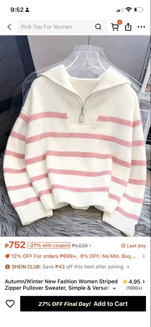 Pink Pullover Sweater for Baguio(Never been used) (Category: Coats, Jackets and Outerwear) located in Manila. Submitted by itsajajathing (Listing ID 1470360418, Image 1). Description: Original Price in Shein: 752 Selling Price: 450 Made from a cozy, warm knit fabric. Super thick fabric. Size: XS Reason for selling: Masikip/Never been used finit lang nung dumating. For Metro Manila buyer only. - Condition: 10/10 (Like new) - Mode of Payment: GCash