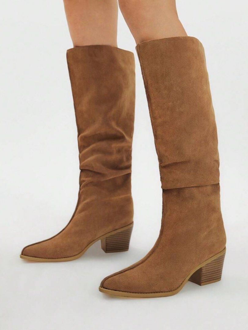 Pointed Toe Slouchy Knee High Boots - Camel Brown (Category: Boots) located in Cebu City. Submitted by shop.bydee (Listing ID 1470398073, Image 1). Description: •Brand new! Just got it last Oct 14, but I found another brown boots so I’m selling it low instead + FREE SHIPPING •Size: EU 39 (Heel Height: 7 cm, Shaft Height: 24.1 cm, Foot Length: 24.84 cm, Ball-of-Foot Circumference: 22.7 cm) •Soft suede material •Slouchy upper shaft & pointed toe •L