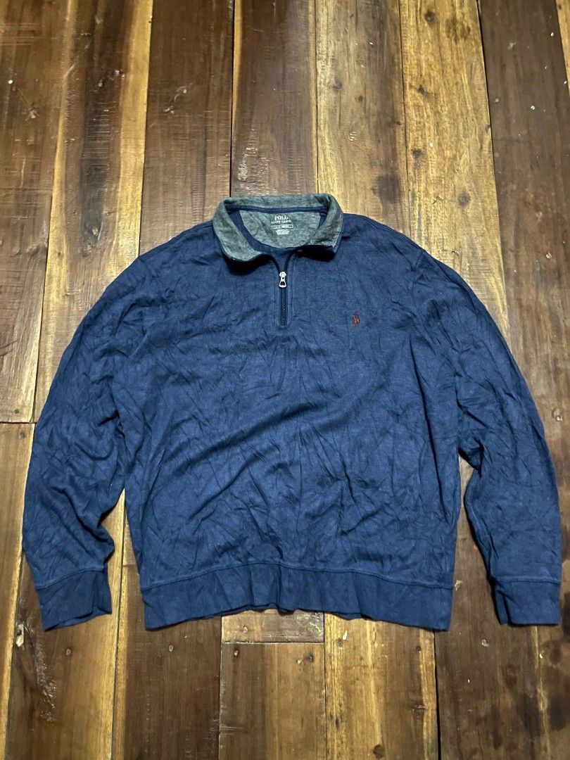 Polo Ralph Lauren Blue Quarter Zip Pullover (Category: Coats, Jackets and Outerwear) located in Manila. Submitted by adzwilnams67005 (Listing ID 1470500110, Image 1). Description: - Brand: Polo Ralph Lauren - Item: Cotton Quarter Zip Pullover - Color: Blue with contrast grey collar lining - Size: L (180/100A) - Details: Embroidered chest pony logo, branded zip hardware, ribbed cuffs and hem - Material: Soft cotton, made in Sri Lanka - Condition: 