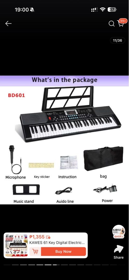 PORTABLE PIANO KEYBOARD (KAWES BD601) (Category: Musical Instruments) located in Manila. Submitted by kijikthings (Listing ID 1470463576, Image 1). Description: FOR ONLY ₱1,000! (fixed price) 61 keys w/ complete accessories BRAND NEW! In-open lang packaging to test if it’s working. INCLUSIONS: Electric piano Music stand Audio cable Power cord Microphone Piano bag Perfect for kids/teens. Pwede rin sa adult pero note lang SLIM KEYS po ito 🙂 good f