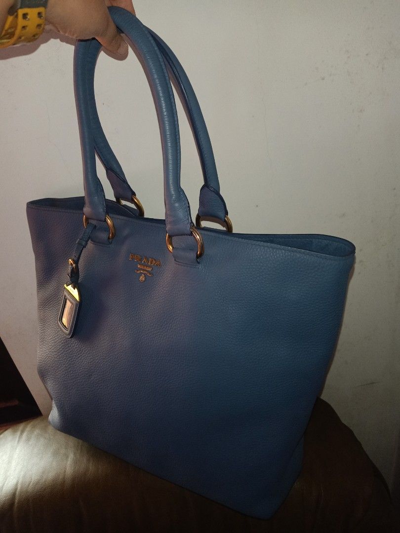 Prada Blue vitelo daino Tote Bag (Category: Tote Bags) located in Baguio. Submitted by j.miley (Listing ID 1470385923, Image 2). Description: - Brand: Prada - Color: Beautiful blue - Material: Premium pebbled leather - authentic -missing sling.