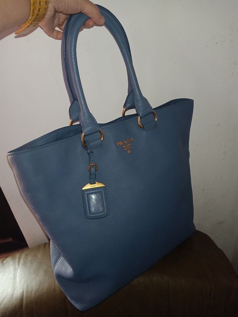 Prada Blue vitelo daino Tote Bag (Category: Tote Bags) located in Baguio. Submitted by j.miley (Listing ID 1470385923, Image 3). Description: - Brand: Prada - Color: Beautiful blue - Material: Premium pebbled leather - authentic -missing sling.