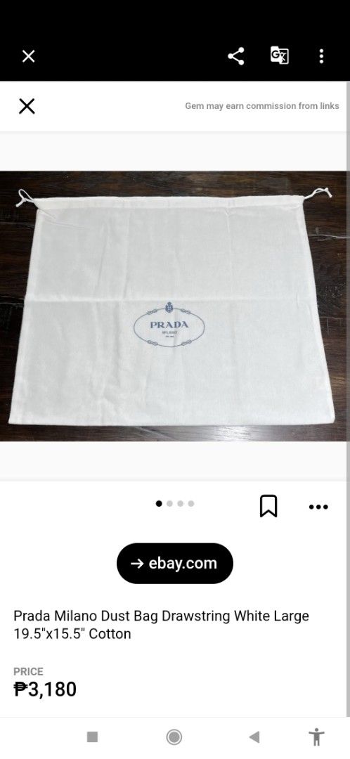 Prada Milano Cotton Drawstring Dust Bag White Large (Category: Luxury Bags & Wallets) located in Imus. Submitted by ryanneakiko (Listing ID 1470371775, Image 2). Description: 📌750 + shipping dust bag used 🥰 small size NO ISSUE 🇯🇵SOURCE: JAPAN SURPLUS bawal Po sa maselan mine now pay later no reservations 1st to pay basis , una mkakabayad kanyA COURIER ↙️ 📌COD : SF only via SPX COURIER 📌FLASH EXPRESS: NO COD/NO.COP 📌LALAMOVE loc IMUS CAVITE