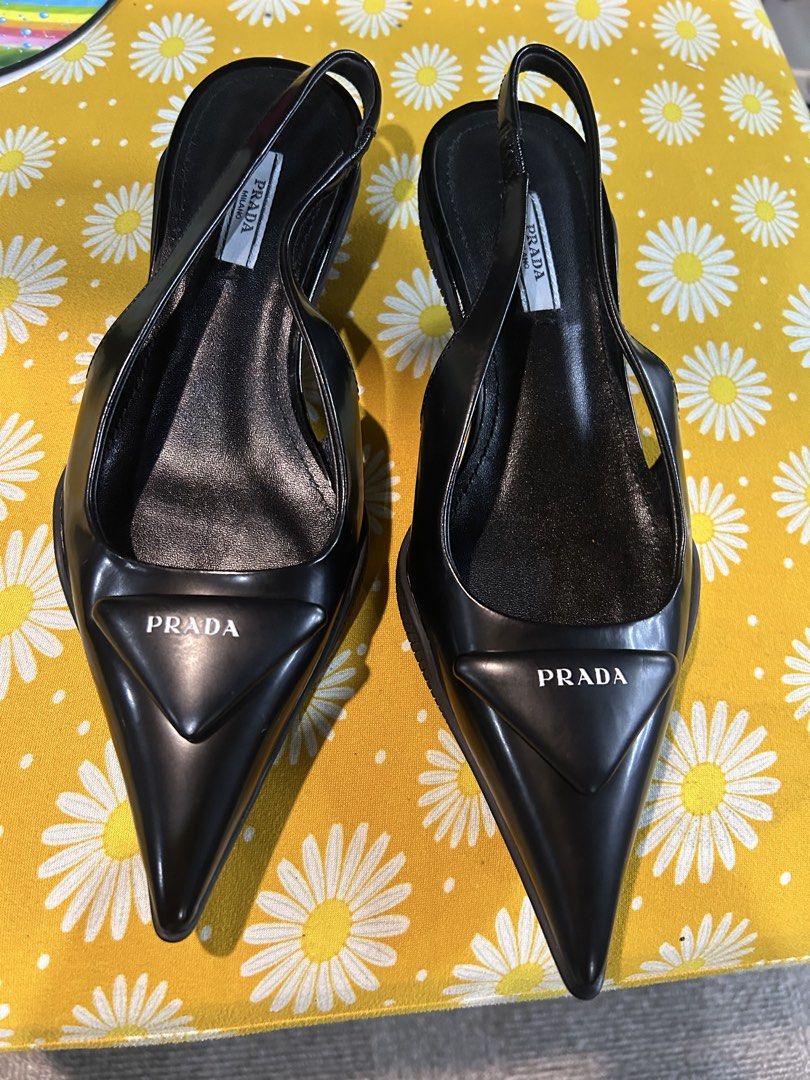 Prada size 37 italy (Category: Flats & Sandals) located in Cavite. Submitted by cecitrifthshop (Listing ID 1470505059, Image 1). Description: Prada brushed leather sling back pumps size 37 original made in italy .