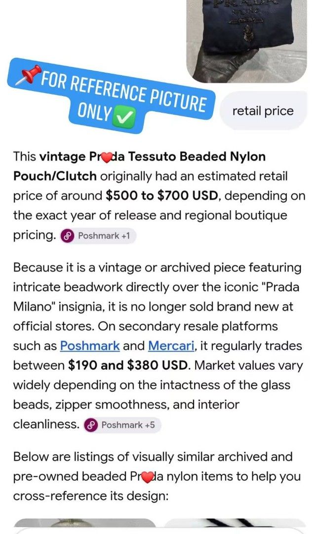 Prada Tesutto Beaded Nylon Pouch/Clutch Authentic💯💯 (Category: Purses & Pouches) located in Davao. Submitted by SecondhandItems97 (Listing ID 1470439427, Image 2). Description: Small size Includes generic dustbag.