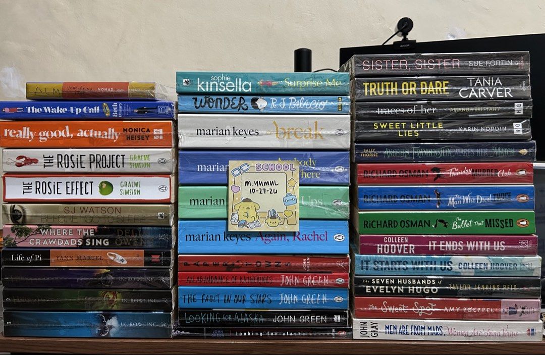 Preloved books (Category: Storybooks) located in San Pedro. Submitted by hyunmiso (Listing ID 1470553753, Image 1). Description: Assorted Fiction Novels - Massive book bundle featuring popular authors like John Green, Marian Keyes, Richard Osman, and Colleen Hoover - Genres include romance, thrillers, bestsellers, and YA fiction - All books are covered in protective plastic sleeves - Perfect for stocking up your bookshelf in one go PM for Take Al