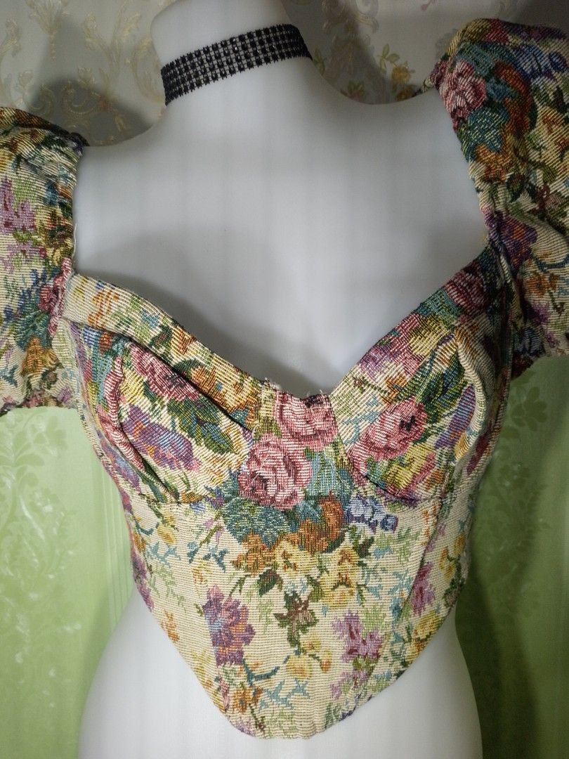 Preloved Brocade Crop Top (Category: Others Tops) located in Dasmarinas. Submitted by ms.happycorsets (Listing ID 1470449762, Image 2). Description: Preloved Brocade Corset Top Mix Colors Brocade design Can Fit to Large size Not Stretchable Fabric Starting waistline size 30 inches Only Length 18 inches With 2 Soft bones Has Zipper At the Back Slightly Padded with underwrite 36 B with Slight flaw Actual Photo Color may Change due to Camera Flash💕