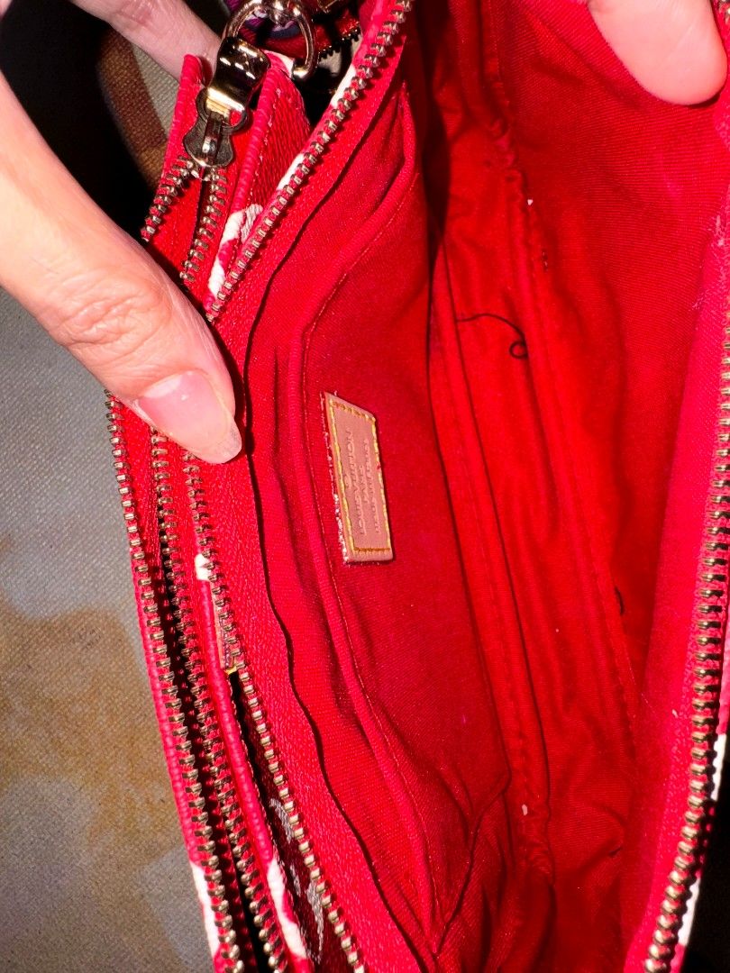 Preloved LV bag Multi Pochette (Category: Shoulder Bags) located in Caloocan City. Submitted by mylove326 (Listing ID 1470420866, Image 2). Description: -Multi Pochette Accessoires - Rare and trendy pink gradient monogram canvas - Includes multiple zipped compartments and a detachable coin pouch - Adjustable wide jacquard shoulder strap for versatile wear - Red textile lining with interior pocket and gold-tone hardware - Stamp/Date Code: SP0168 (