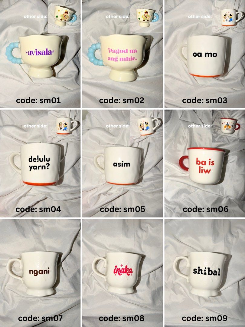 premium mugs and statement mugs (Category: Coffee & Tea Tableware) located in Manila. Submitted by lalhwiwwvwv (Listing ID 1470436951, Image 3). Description: your next mug obsession is here! ☕️🎀 cute, aesthetic & statement mugs for only ₱100–₱200 each. ♡ which one caught your eye? 👀 𐙚 DM to order | first to mine gets it!.