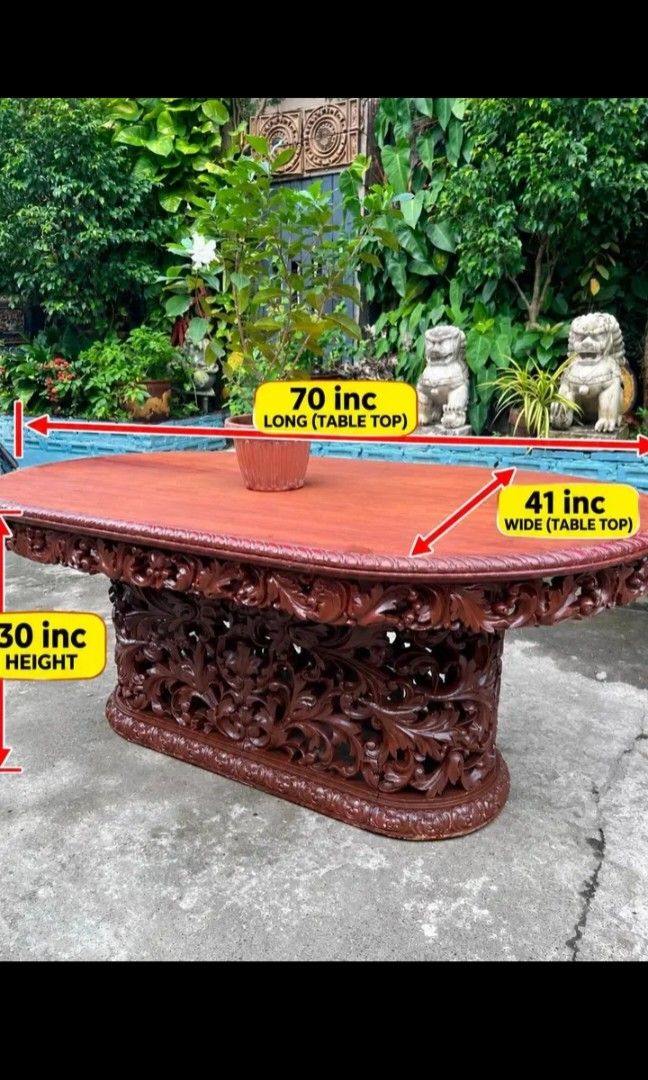 PRE-WAR NUGUID TABLE 1PC TOP NARRA (Category: Tables & Sets) located in Manila. Submitted by carmelites36250 (Listing ID 1470375889, Image 2). Description: Pre-war NUGUID table Dining Beautiful intrecate carvings 1Piece top solid narra wood size-70" x41" x30"-Lwh 30,000 Only ✅.