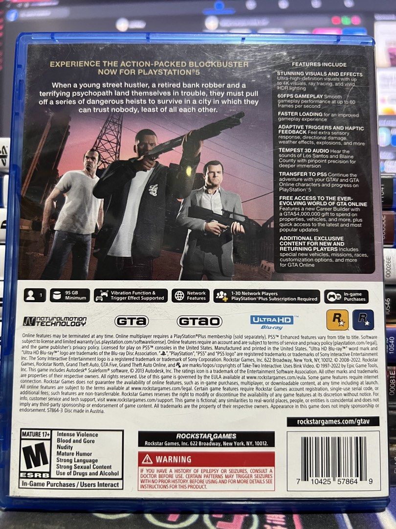 PS5 GTA V Complete with map (Category: PlayStation) located in Paniqui. Submitted by jaxicool (Listing ID 1470517707, Image 2). Description: used only can be traded to other games Location: Tarlac Meetup: Sm/Waltermart Shipping: Buyer's expense.