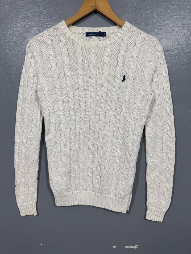 Ralph Lauren Cable-Knit Sweater (Category: Longsleeves) located in Manila. Submitted by sophisticatedgoons (Listing ID 1470472471, Image 2). Description: Ralph Lauren Cable-Knit Sweater Size: S Dimes: 17 x 25 In good condition No major flaws Needs little wash to remove yellow stain due to long storage Fresh pick up from hongkong box Authentic and Presentable.