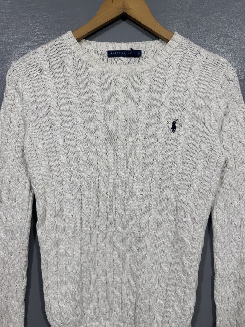Ralph Lauren Cable-Knit Sweater (Category: Longsleeves) located in Manila. Submitted by sophisticatedgoons (Listing ID 1470472471, Image 3). Description: Ralph Lauren Cable-Knit Sweater Size: S Dimes: 17 x 25 In good condition No major flaws Needs little wash to remove yellow stain due to long storage Fresh pick up from hongkong box Authentic and Presentable.